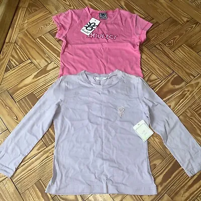 Buy 2x Girls T-shirts Long Short Sleeve Hunter Basin Pink Purple Age 8 Cotton • 4£