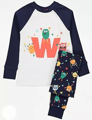 Buy Bnwt Boys Monster Letter W Alphabet Pyjamas Pjs Age 2-3 Yrs Initial Cotton • 9.99£