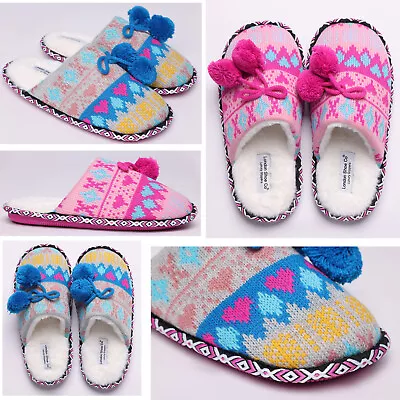 Buy Ladies Knitted Eskimo Slip On Slippers Size 6 To 11 UK - WINTER WARM FUR LINED • 9.95£