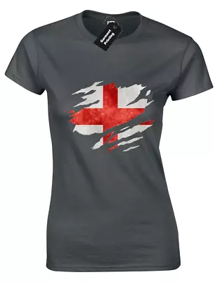 Buy England Slashed Chest Flag Design Ladies T-shirt English Fan Football Tee Top • 7.99£