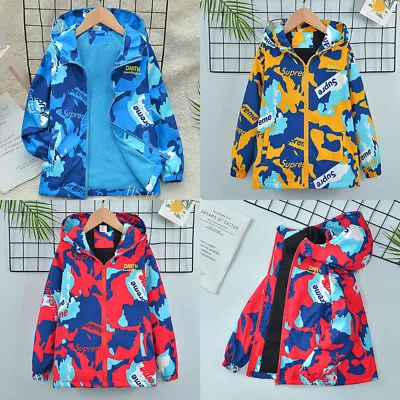 Buy Boys Hooded Zipper Windproof  Coat School Fleece Lined Kids Jacket Ages 2 To 12 • 12.98£