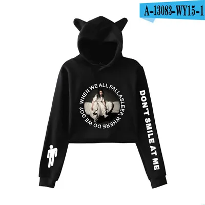 Buy Girls Billie Eilish Sweatshirt Crop Tops Kawaii Cat Ears Womens Hoodies 2022 New • 11.99£