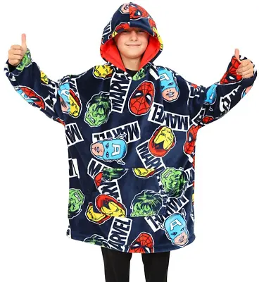 Buy Boys Marvel Avengers Hoodie, Oversized Fleece Blanket One Size Hoodie Blue • 19.99£