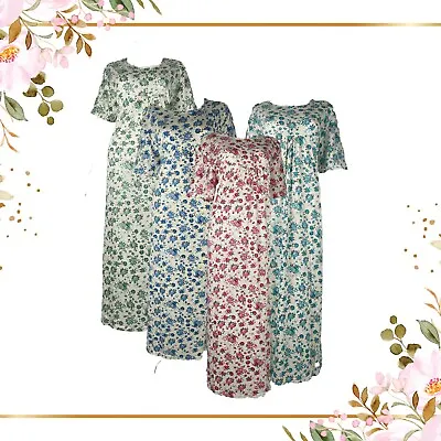 Buy Ladies Nightie Short Sleeve Digital Flowers Long Nightdress Pyjamas Size M-3XL • 11.99£