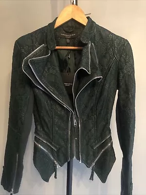 Buy Womens Forever Unique Faux Leather Look Lace And Zips Biker Jacket In Green Sz 8 • 12.99£