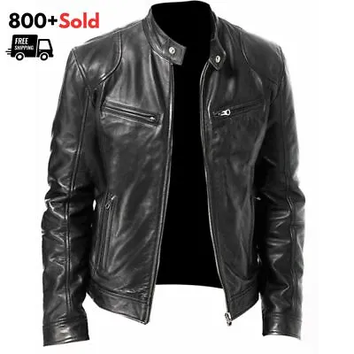 Buy Mens Vintage Cafe Racer Genuine Real Leather Black Brown Biker Slim Fit Jacket • 49.99£