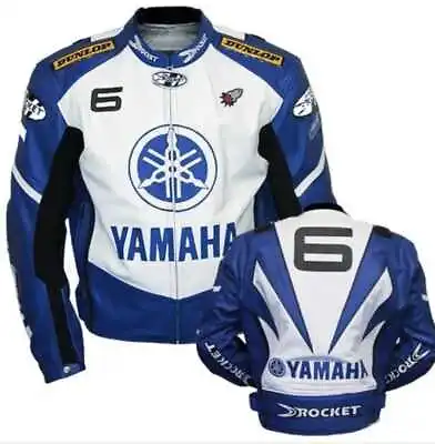 Buy Men's Blue White Yamaha Racing Motorcycle Genuine Leather Biker Jacket • 129.99£