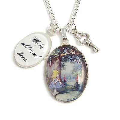 Buy Cheshire Cat Necklace Alice In Wonderland We're All Mad Here Charm KEY TEA Party • 24.99£