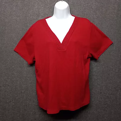 Buy Karen Scott - T-shirt - Women's Size L - Red, Short Sleeve, Beaded • 13.05£