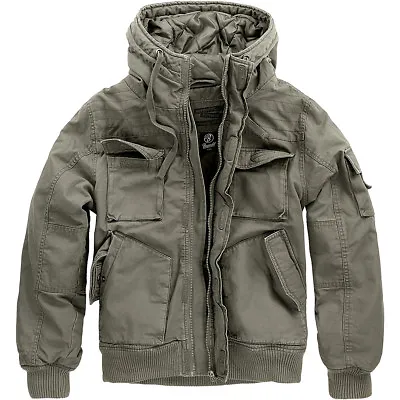 Buy Brandit Mens Bronx Field Jacket Warm Quilted Coat Vintage Hooded Parka Olive • 100.95£
