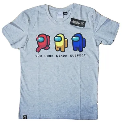 Buy T-Shirt Top Among Us Gaming Grey You Look Kinda Suspect Kids Spring Summer Wear • 7.99£