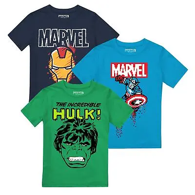 Buy Marvel Boys T-shirt 3 Pack Ironman Hulk Captain America Tee 3-8 Years Official • 19.99£