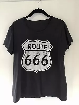 Buy Black Cotton T Shirt With Motorcycle Motif ‘Route 666’ On Front. 40” Bust. VGC • 4.50£
