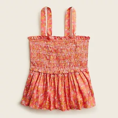 Buy J Crew Smocked Featherweight Satin Nap Tank In Coral Meadow Floral S, L, XL, XXL • 42.52£