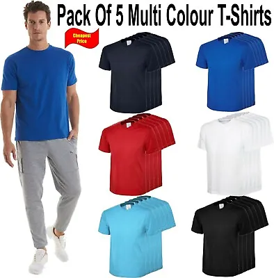 Buy Plain Pack Of 5 T-Shirt Uneek UC301 Unisex Casual Multi Colours Sizes Tees Tops • 20.99£