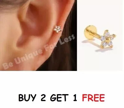 Buy Tragus Helix Bar Cartilage  Flower Endair Labret Crystal Ear Earring Flat Back • 3.99£