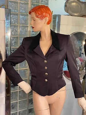 Buy Victorian Style Entré Deux Modes Black Blazer Jacket Velvet Collar Size 4 • 28.92£