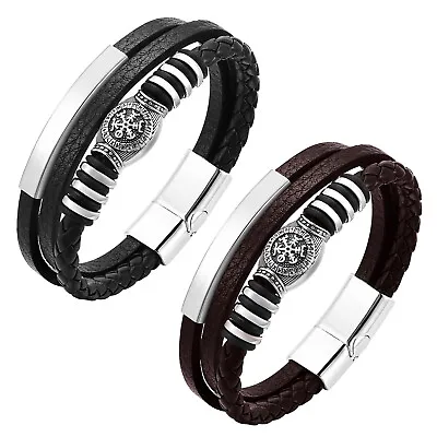 Buy Men Norse Viking Rune Compass Bracelets Leather Wristband Amulet Gifts Jewelry • 4.79£