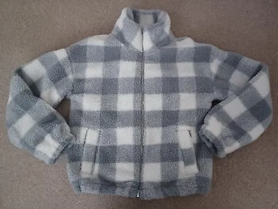 Buy New Look Ladies Grey Checked Teddy Fleece Jacket Size 8 - Worn Once • 9.99£
