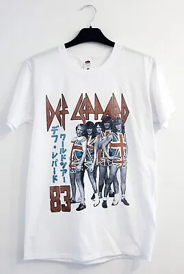 Buy Def Leppard 83 Union Jack Band Pic White T-Shirt Short Sleeve Unisex Size S Rock • 8.99£