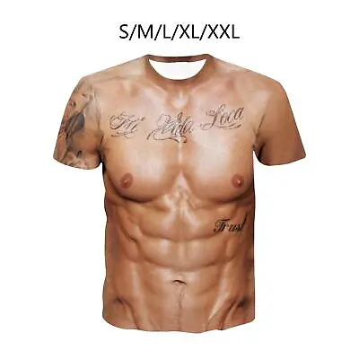 Buy 3D Muscle Printed Men's Short Sleeve T Shirt Tattoo Print Undershirt Casual • 9.85£