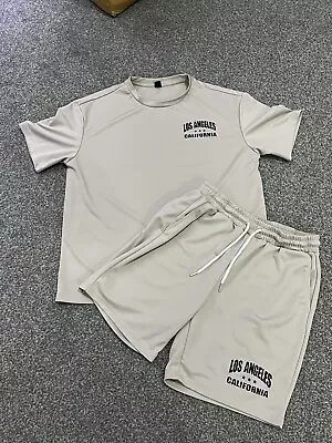 Buy Mens Beige Shorts And Tshirt Set Large  Los Angeles California L • 7.99£