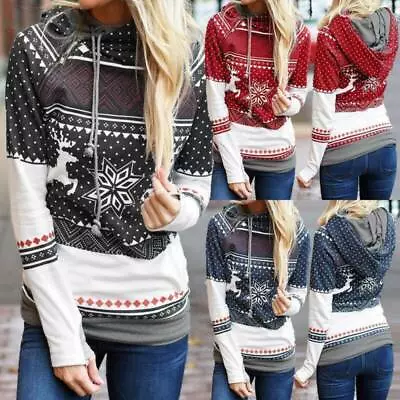 Buy Women Christmas Long Sleeve Hoodies Xmas Sweatshirt Hooded Pullover Jumper Tops • 16.31£
