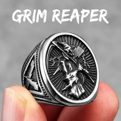 Buy Grim Reaper Men Rings 316L Stainless Steel Punk Rock Soul Scythe Rap Party • 10.61£