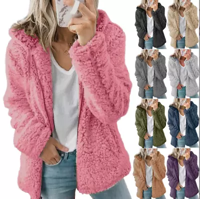 Buy Womens Soft Warm Teddy Bear Fluffy Coat Ladies Fleece Zip Jacket Winter Outwear﹢ • 18.06£