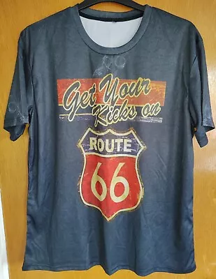 Buy T-Shirt, Get Your Kicks On Route 66, Front And Back Graphics,Black,Men's Size XL • 9.99£