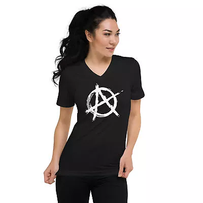 Buy White Anarchy Is Order Symbol Punk Rock Unisex Short Sleeve V-Neck T-Shirt • 27.67£