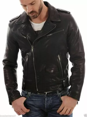 Buy Men's Slim Fit Leather Jacket Genuine Lambskin Black Leather Jacket For Men • 94£