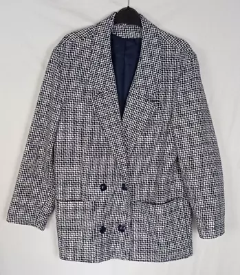 Buy 80s BHS Double Breasted Blazer Jacket - Size 12 - Navy Blue White Chevron Check • 9.99£