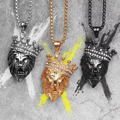 Buy Lion King Animal Gold Men's Long Necklaces Iced CZ Multi Color Pendants Chain • 11.33£