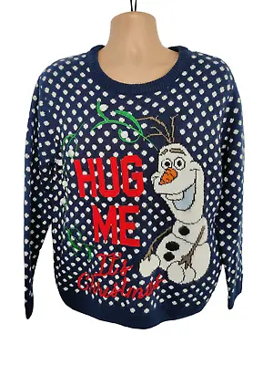 Buy Mens Disney Primark Uk Large L Navy Olaf Frozen Xmas Festive Knit Jumper Sweater • 11.99£