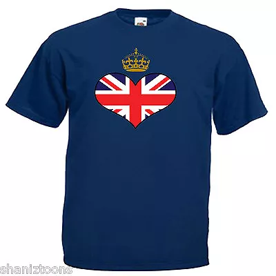 Buy Royal Crown Union Jack Heart Flag Adults Mens T Shirt 12 Colours  Size S - 3XL • 9.49£