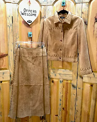 Buy NWT Willi Smith Suede Skirt Jacket Set 10 Medium Western Yellowstone Y2K Leather • 140.19£