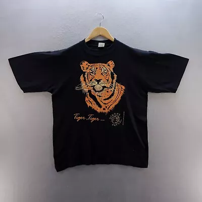 Buy Planet Earth T Shirt Medium Black Tiger Wildlife Graphic Print Short Sleeve Mens • 9.47£