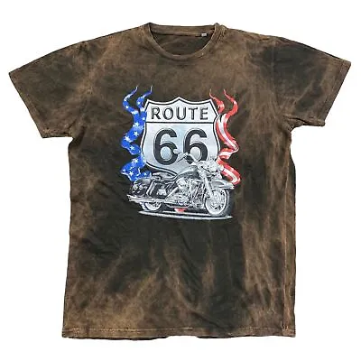 Buy Route 66 Brown T-Shirt Tie Dye Big Logo Short Sleeve Vintage Mens Large • 14.99£