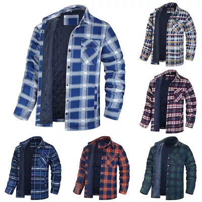 Buy Mens Fleece Sherpa Plaid Flannel Button Collared Padded Lumberjack Shirt Jacket • 10.80£