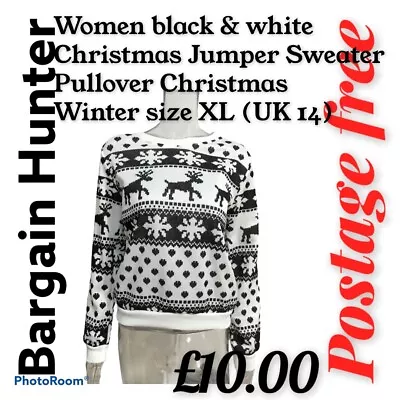 Buy Woman Christmas Jumper Size XL Black & White New  • 10£