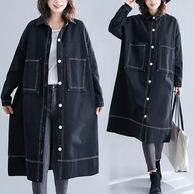 Buy New Black Women's Fashion Long Loose Denim Jacket Casual Jean Trench Coats • 31.69£