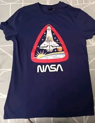 Buy Primark NASA Graphic Print T-Shirt Size S Navy Blue 100% Cotton Crew Neck • 0.99£
