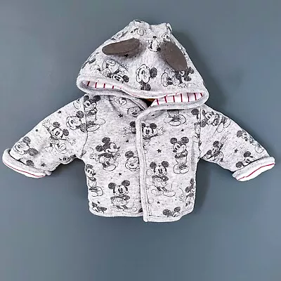 Buy Baby Boys Grey Disney Mickey Mouse Padded Hooded Coat Jacket Age Newborn, 7.5lbs • 1£