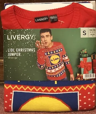 Buy Mens Lidl Logo Christmas Jumper Red Size 34/36 Small Official Festive Xmas GIFT • 14.99£