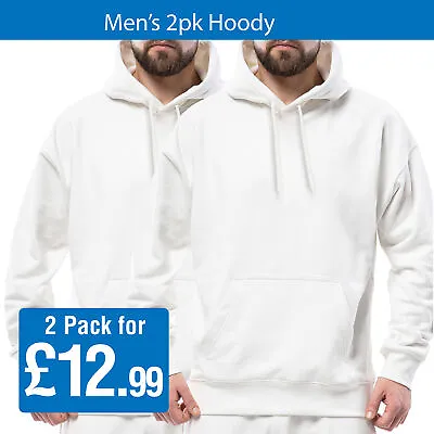 Buy Mens Hoodie Pullover 2Pk Hooded Sweatshirts Fleece Hoody Jumper White Size S-XL • 12.99£