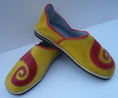 Buy HAND CRAFTED * MOROCCAN LEATHER FUNKY BABOUCHE  All Sizes YELLOW & RED • 22.95£