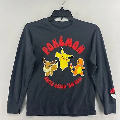 Buy Pokemon Boys Shirt Sz Small Dark Gray Pikachu Charmander Graphic Long Sleeve • 7.10£