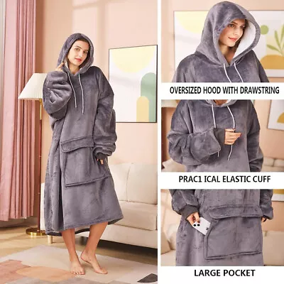 Buy SnugRug Oversized Long Hooded Adult Sherpa Big Fleece Blanket Hoodie Sweatshirt • 16.99£