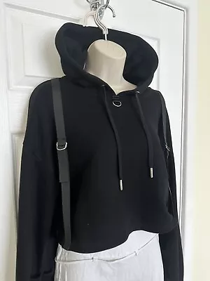 Buy NWOT Womens Manoir De Voir UK 10 Black Crop Strap Hoodie Sweatshirt  • 30£